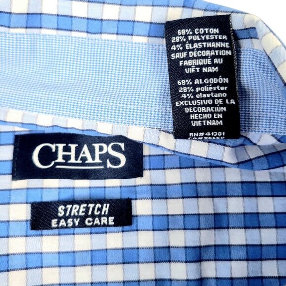 Men's Chaps XXL Easy-Care Long Sleeve Blue Button-Up Shirt - Classic Fit Poplin - Picture 9 of 12